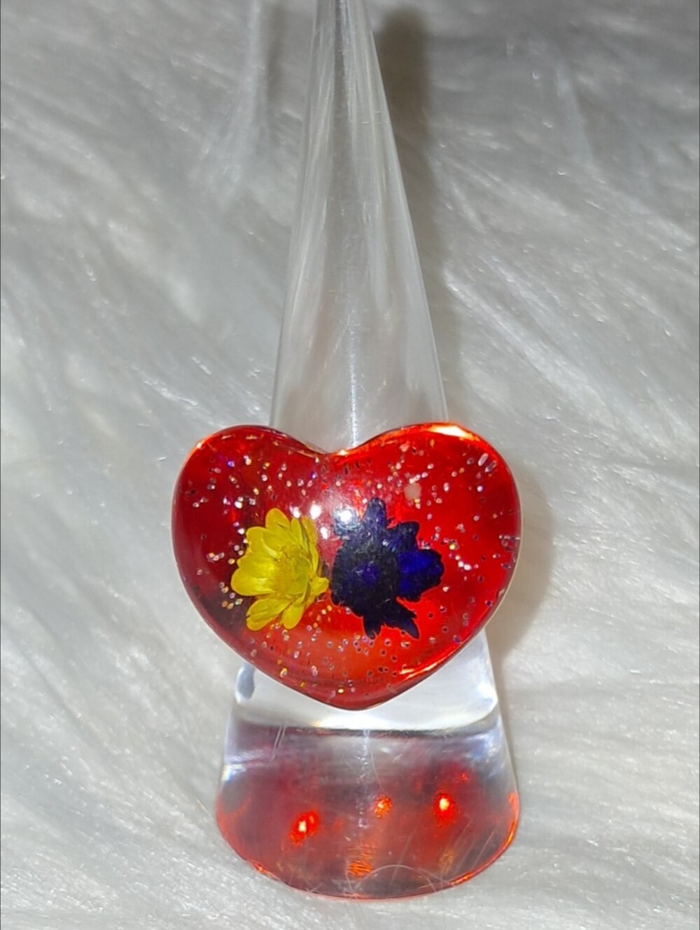 Red Acrylic Heart Ring - Size 7
